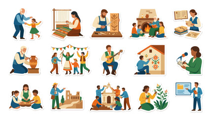 Fototapeta premium Flat Style People Engaged in Various Hobbies and Crafts, Cultural Activities Vector