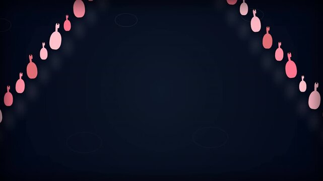 Glowing pink rabbit icons forming an arrow shape on dark background, perfect for Easter promotions, greeting cards and festive animations