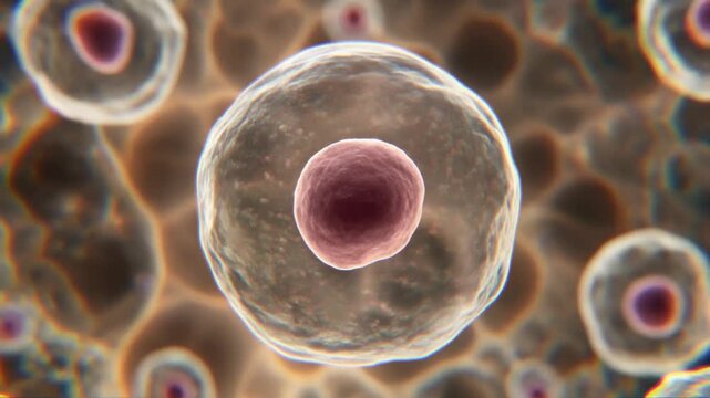 Firefly Extreme macro footage of one single human stem cell viewed through a realistic high-resolution microscope