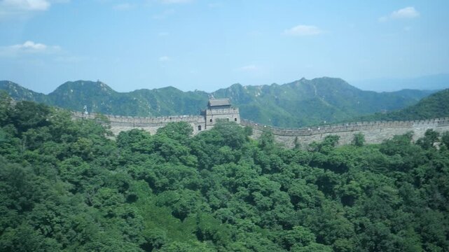 Great Wall of China Watchtower Crossing Green Mountains Near Beijing, China