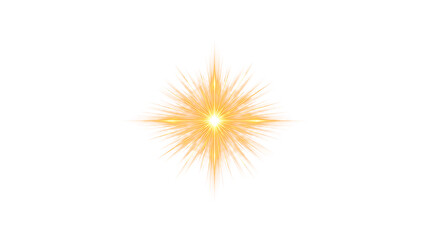 Fototapeta premium Bright golden starburst light effect on transparent background. Vibrant glowing lens flare with intense radiating rays
