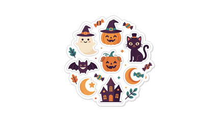 Fototapeta premium Cluster of Halloween stickers in a circular layout.