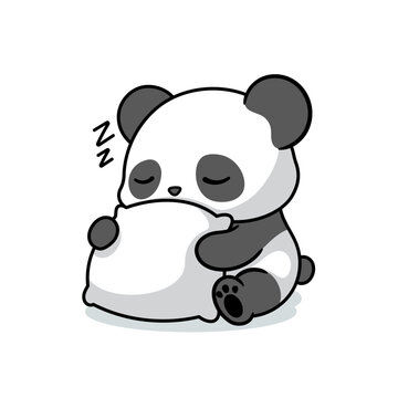 cute panda hugging pillow cartoon