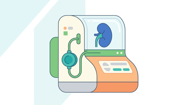 Kidney dialysis machine with kidney illustration, medical equipment