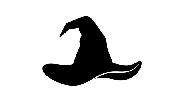Spooky black witch hat silhouette. Ideal for Halloween graphic designs, magic themes, witchcraft illustrations, and festive autumn decorations.