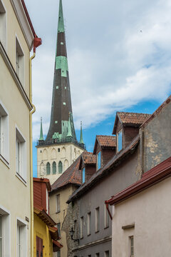 St. Olaf Church Tower in Historic Old Town Tallinn, Estonia
