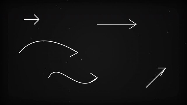 Minimalist white hand-drawn arrows animating on a dark blackboard background, concept for educational videos, presentation slides and creative editing