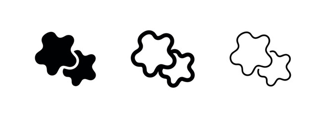 Obraz premium Abstract amoeba or blob shapes icon set. Organic fluid forms in solid, thick outline, and thin outline styles.