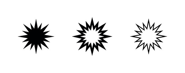 Explosion or burst star icon set. Dynamic shape in solid, thick outline, and thin outline styles for effects. © liubomir118809