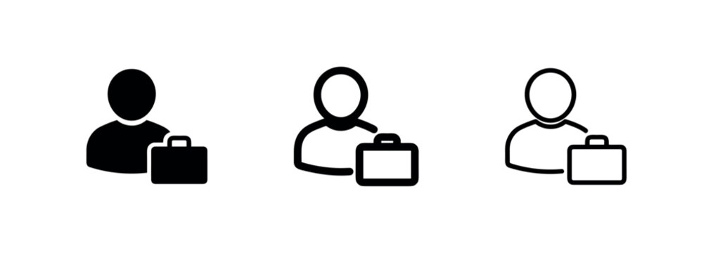 Businessman with briefcase icon set. Employee and professional job symbol. Career work vector illustration.