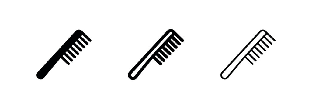 Hair comb icon set in solid, outline, and glyph styles - Beauty and hair care tool symbol