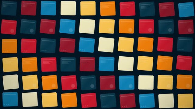Colorful squares on dark background.