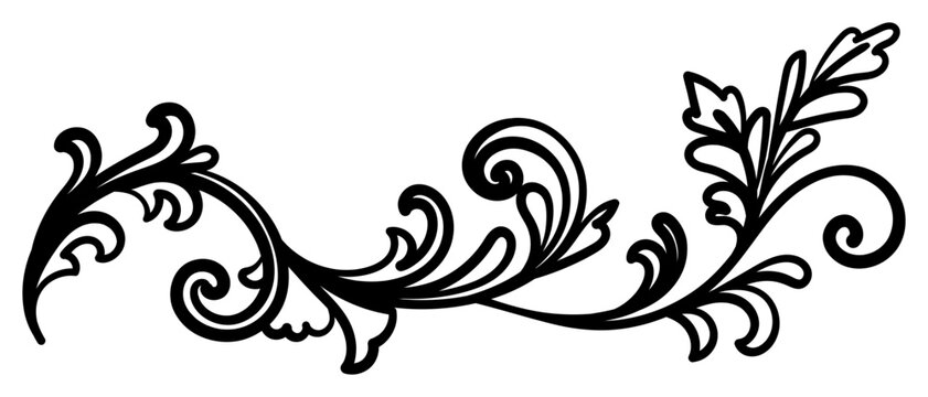 Leaf line art, vintage elements, and decorative scrolls.
