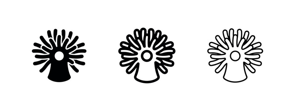 Sea anemone icon set, three styles
