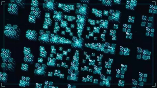 Digital data visualization with blue dots.