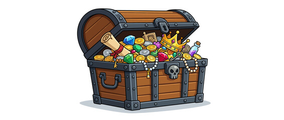 Cartoon Treasure Chest Full of Gold Coins and Jewels © afira
