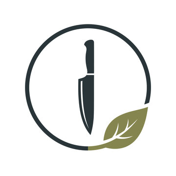 Culinary Knife and Leaf Icon Isolated Transparent Background