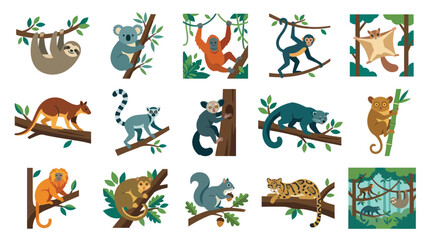 Obraz premium Flat Design Cartoon Animals - Jungle Forest Wildlife Collection
