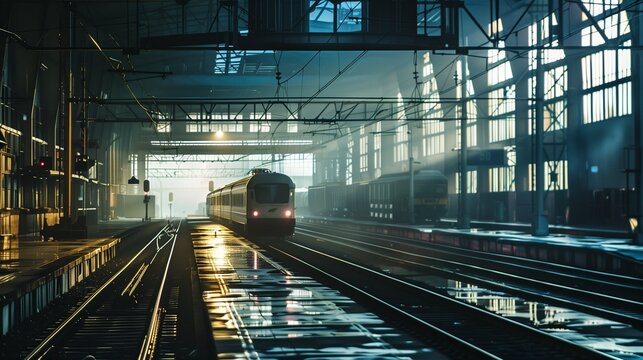 Industrial minimal concept with train and soft lighting.