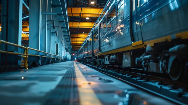 Industrial minimal concept with train and soft lighting.