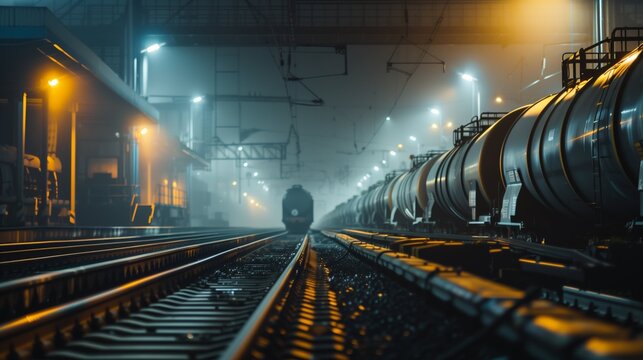 Industrial minimal concept with train and soft lighting.
