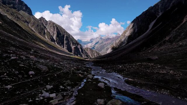 Cinematic Aerial Drone Landscape of Lahaul and Spiti, Himachal Pradesh Showing Rugged Barren Himalayan Mountains, Deep Mountain Valleys and Dramatic Rocky Terrain