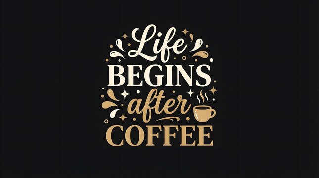 Life begins after coffee typography quote design with coffee cup icon, perfect for tshirt prints, mugs, stickers, and posters