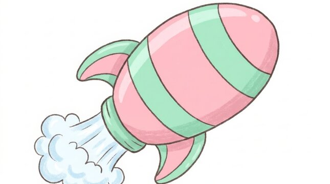 Transportation - Cute cartoon rocket ship blasting off with smoke trails