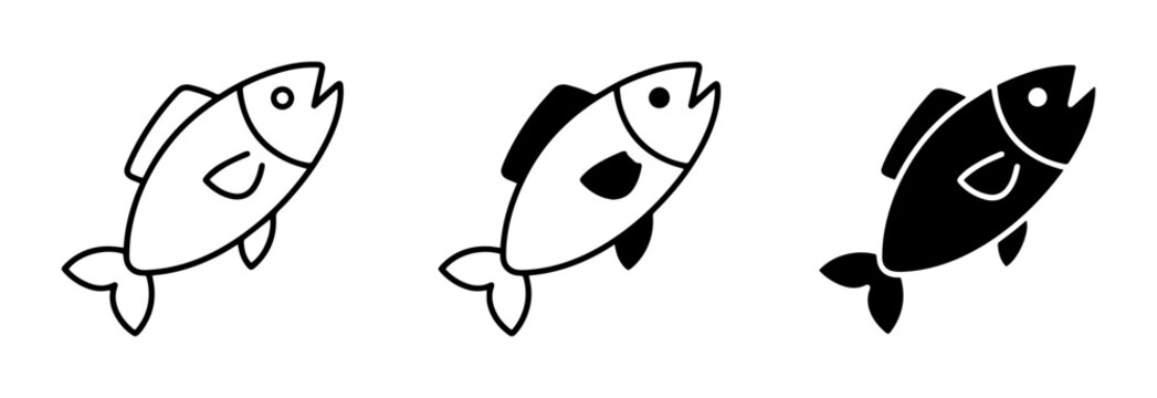 Simple Fish Icons, Seafood Vector Graphics, Aquatic Animal Illustrations