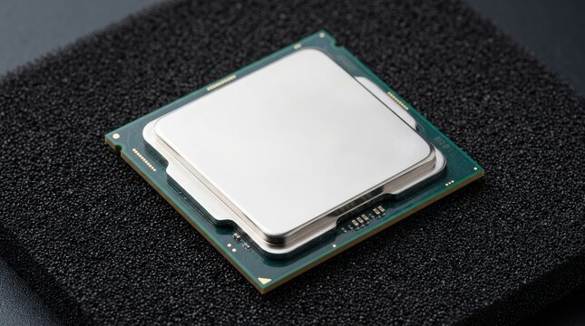 Central processing unit or CPU microprocessor chip on black foam background