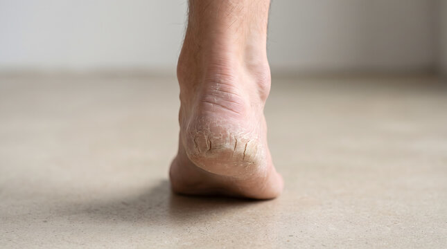 The scars of hard-working, deeply cracked heels
