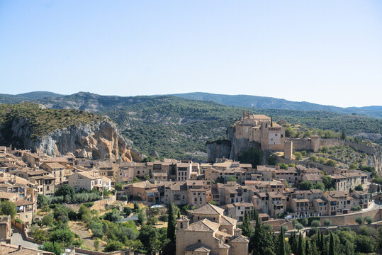 Panorama of Alquezar village and collegiate church in the Sierra de Guara Spain
