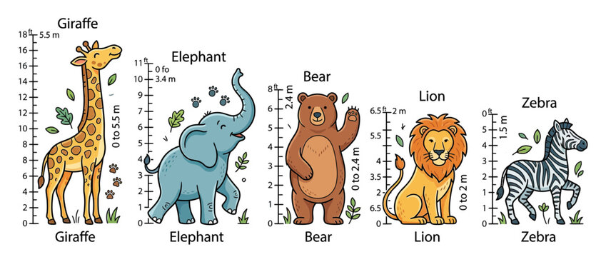 Cute Cartoon Animals Size Comparison Chart