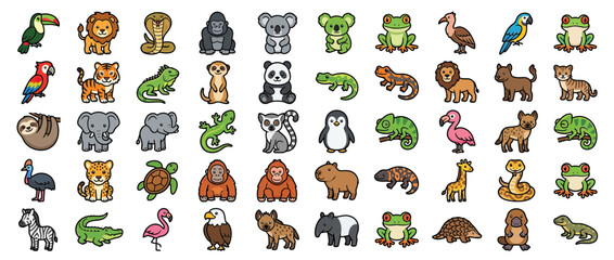 Fototapeta premium Collection of Cute Cartoon Animals Isolated on Transparent Background