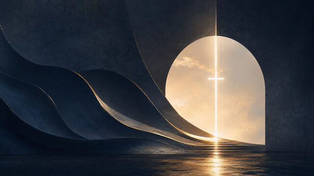 Abstract Christian Cross with Divine Light Portal, Resurrection, Salvation and Eternal Hope