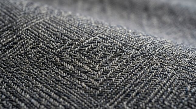Close-up of dark gray woven fabric texture with diamond pattern