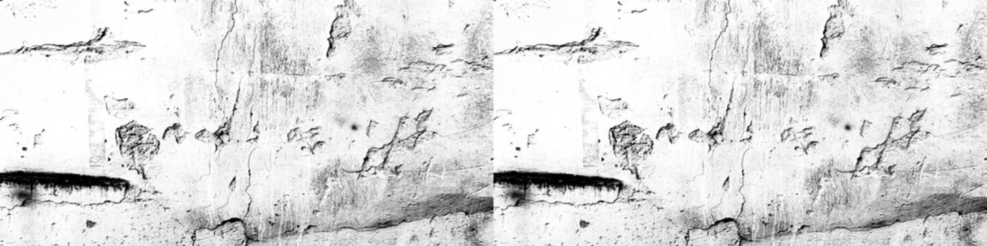 Grungy concrete wall texture with cracks and weathered surface isolated on transparent background