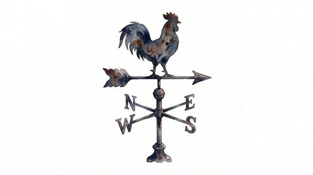 Watercolor vintage rooster weather vane illustration isolated on white background