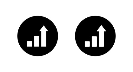 Obraz premium Growth chart icon in black circle. Business progress and upward trend symbol