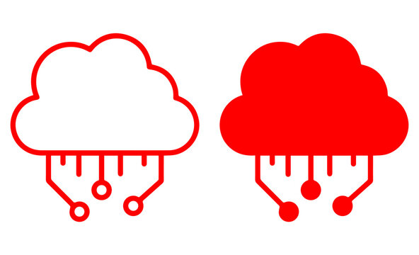 Cloud computing PNG icon set.outline and solid server connection symbols for data storage and technology