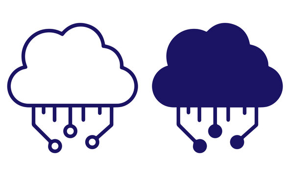 Cloud computing PNG icon set.outline and solid server connection symbols for data storage and technology.