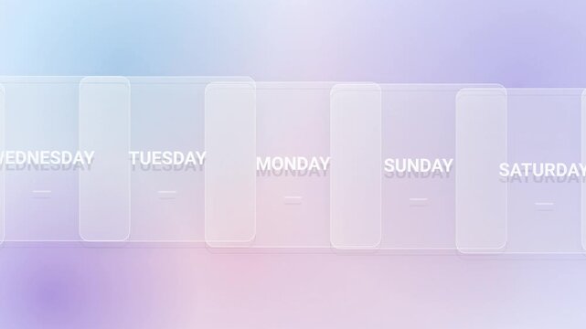 Abstract Weekly Calendar Animation With Sliding Glass Panels Displaying Seven Days For Modern Business Scheduling And Personal Planning Applications