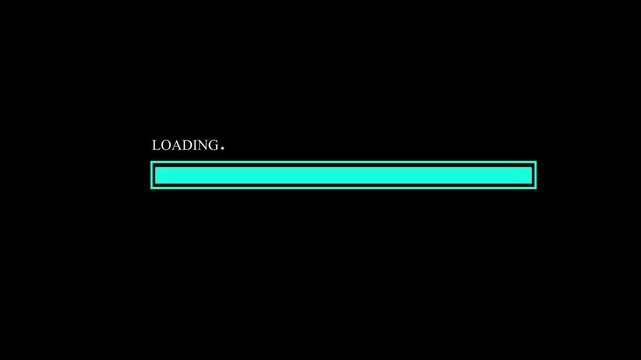 cyan Progress Loading Bar with Text Overlay on Black Background Loading bar and progress loading Complete, buffering waiting
