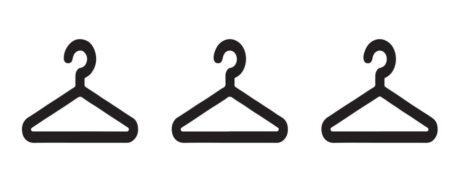A set of three simple black clothes hangers with a hook for organizing garments.