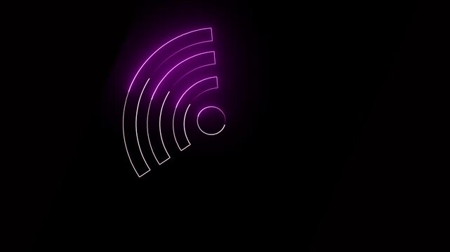 Glowing Wi-Fi signal pulsing with purple light on a black background creating a digital connection concept