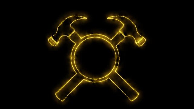 Blue Neon Hammer Monogram Tool Icon Animation 4K