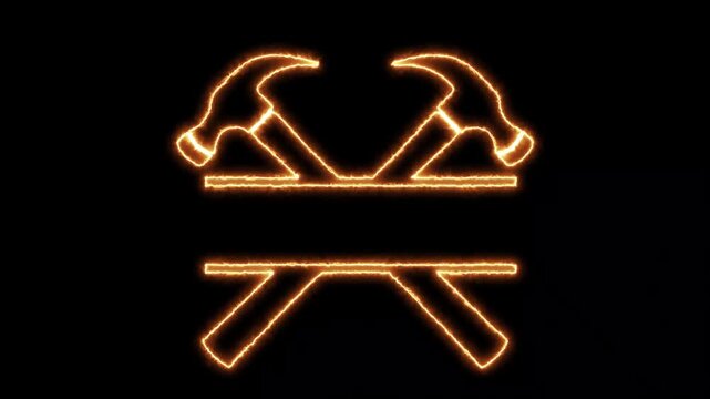 Fiery Crossed Hammers Tool Icon Fire Effect Animation 4K