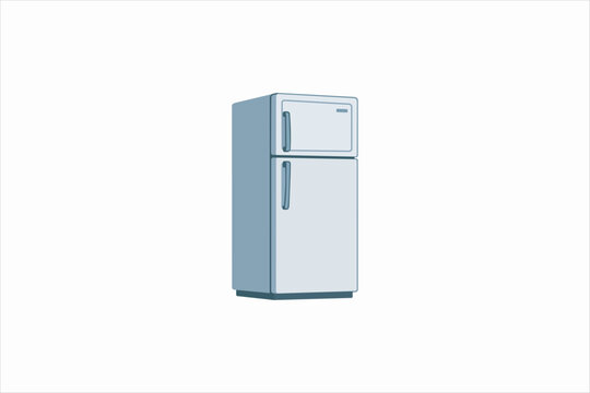 Minimal refrigerator illustration in flat vector style, featuring a modern two door fridge isolated on a light background, ideal for kitchen and home appliance concepts.