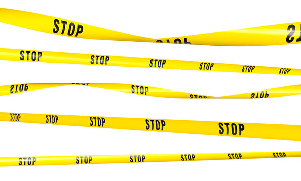 Yellow caution tape creating a restricted area 3d