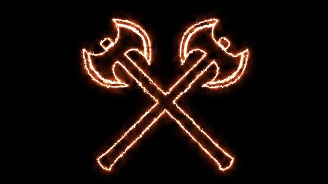 Fiery Double Axes Crossed Tool Icon Fire Effect Animation 4K